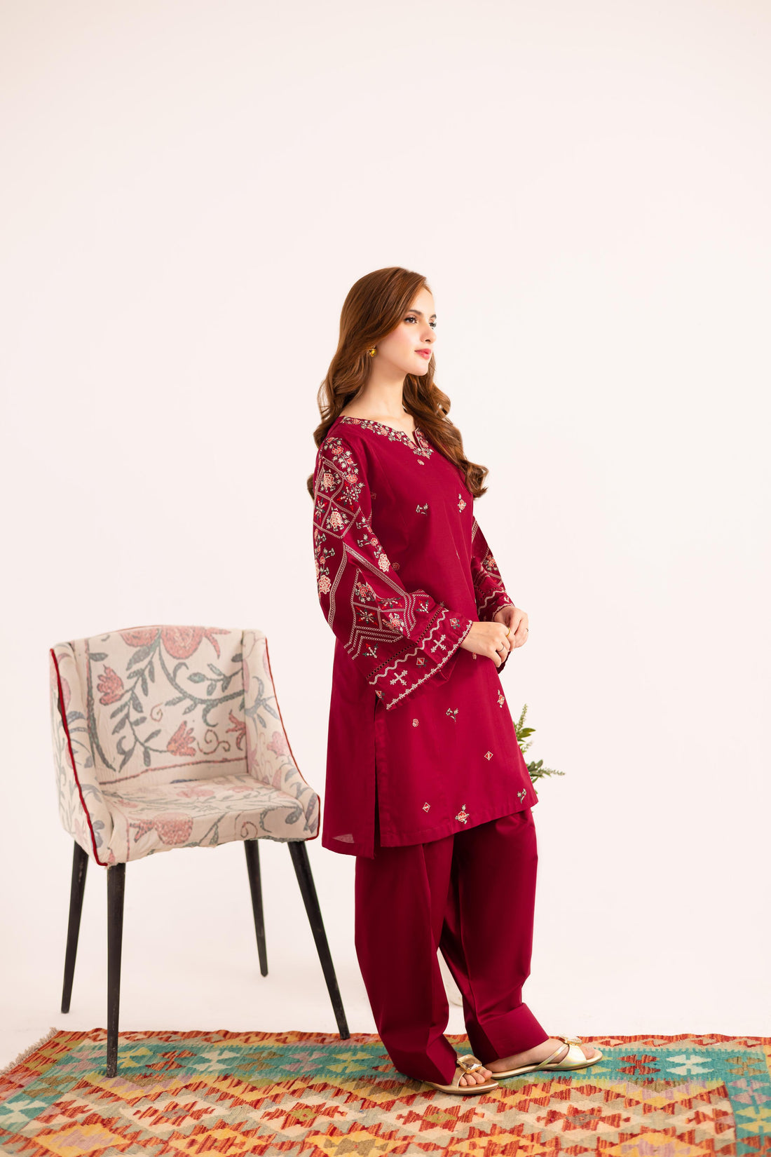 2PC Embroidered Dress - 1140