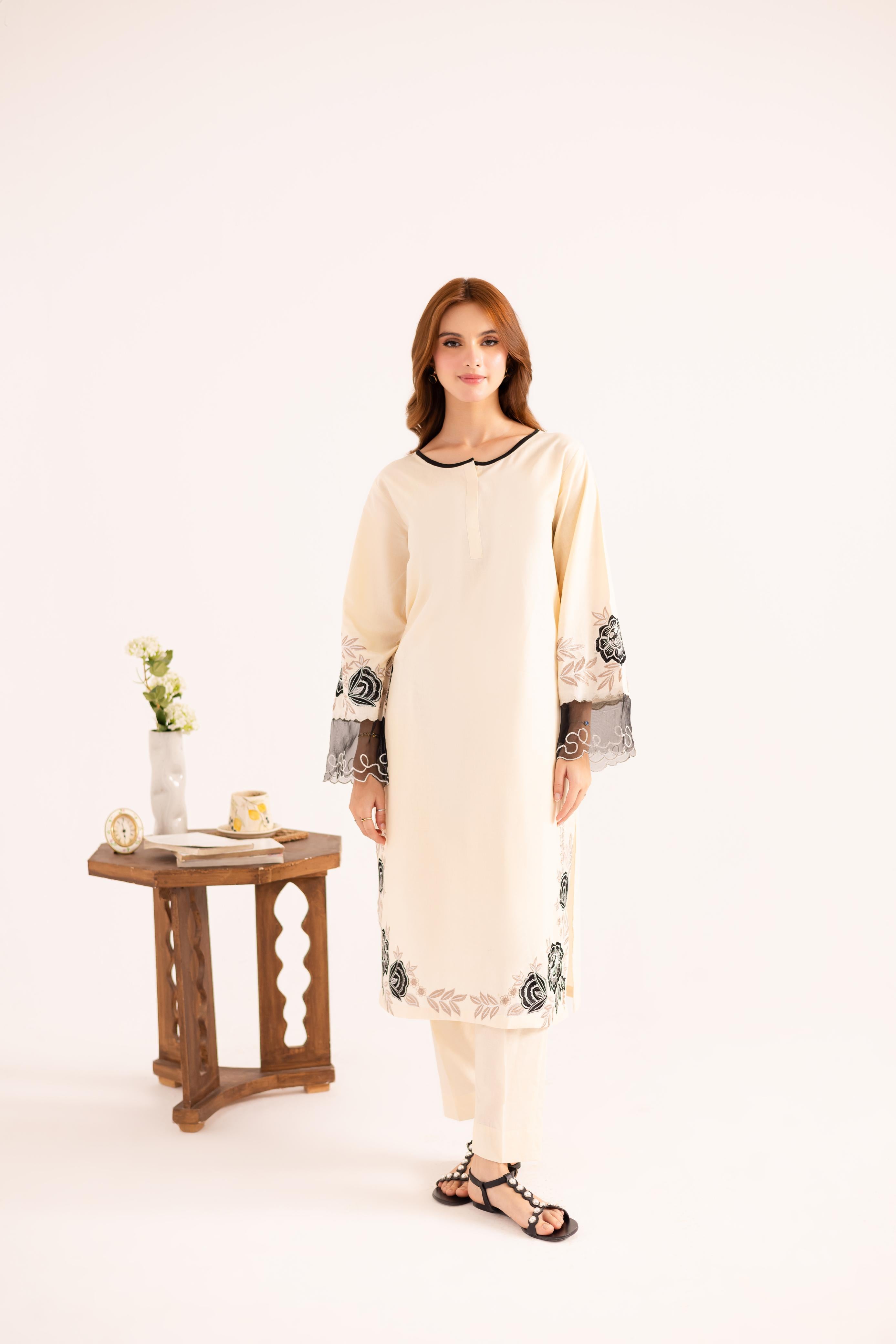 2PC Embroidered Dress - 1139