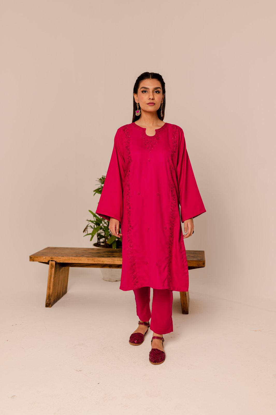 shocking pink embroidered dress by silayi pret
