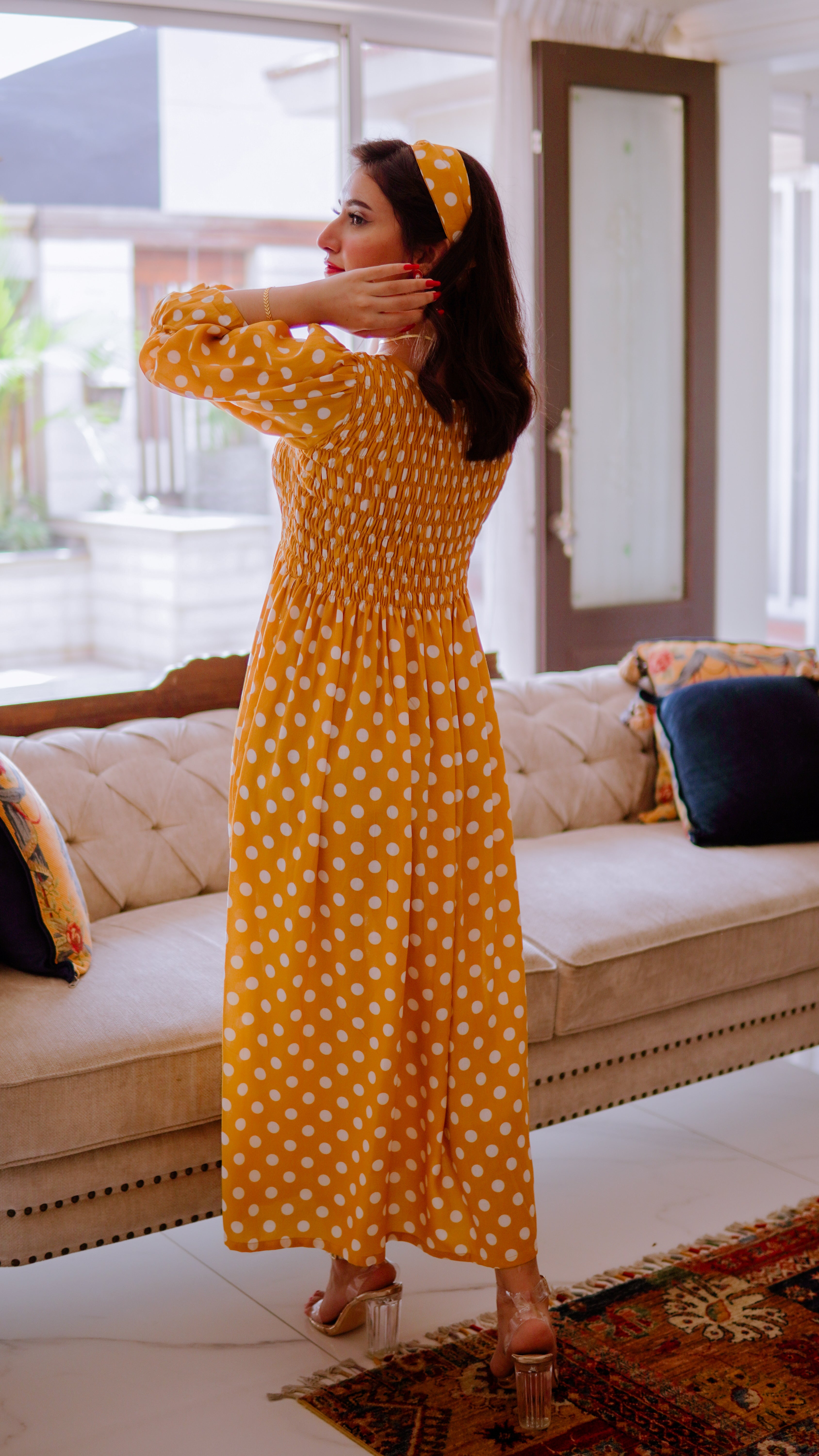 Mustard polka discount dot dress