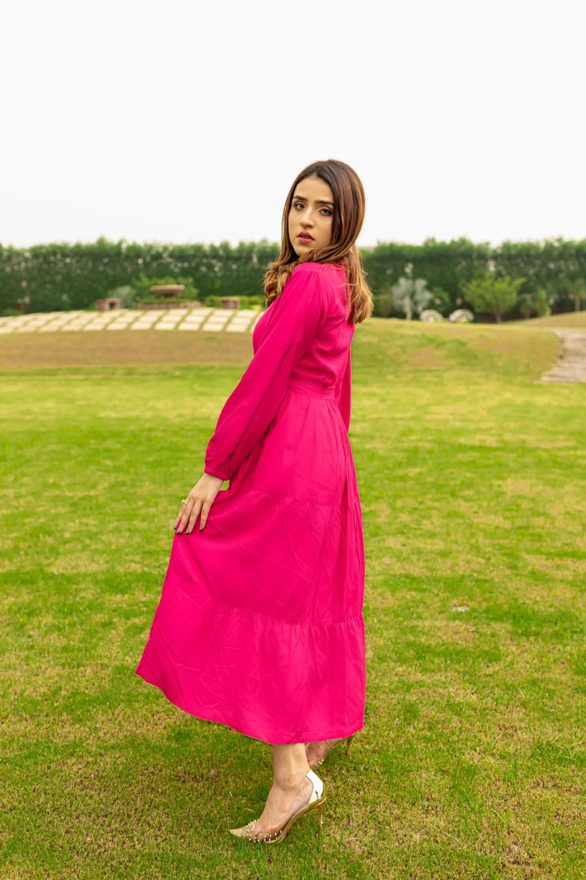 pink maxi dress by silayi pret